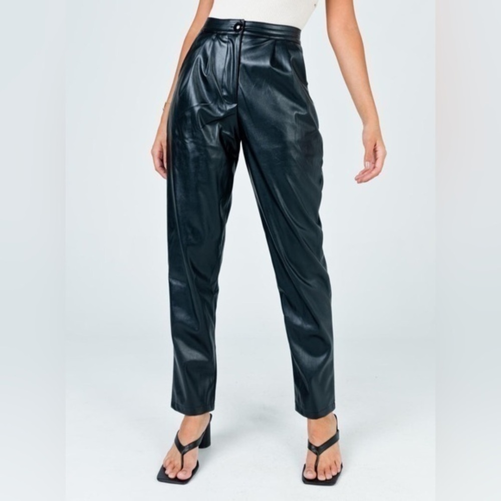 Princess Polly Love Club Black High Rise Faux Leather Pleat Front Pants size 4